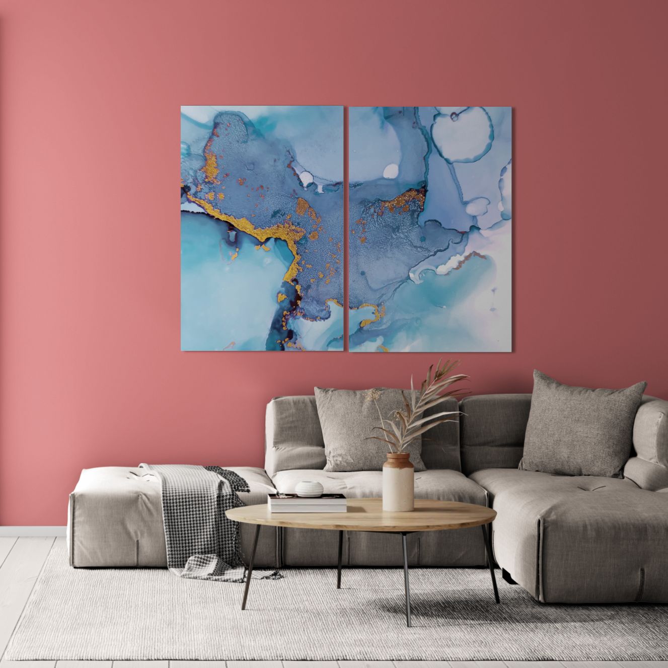 Ethereal Aqua & Gold Abstract (2 Panel) Abstract Wall Art