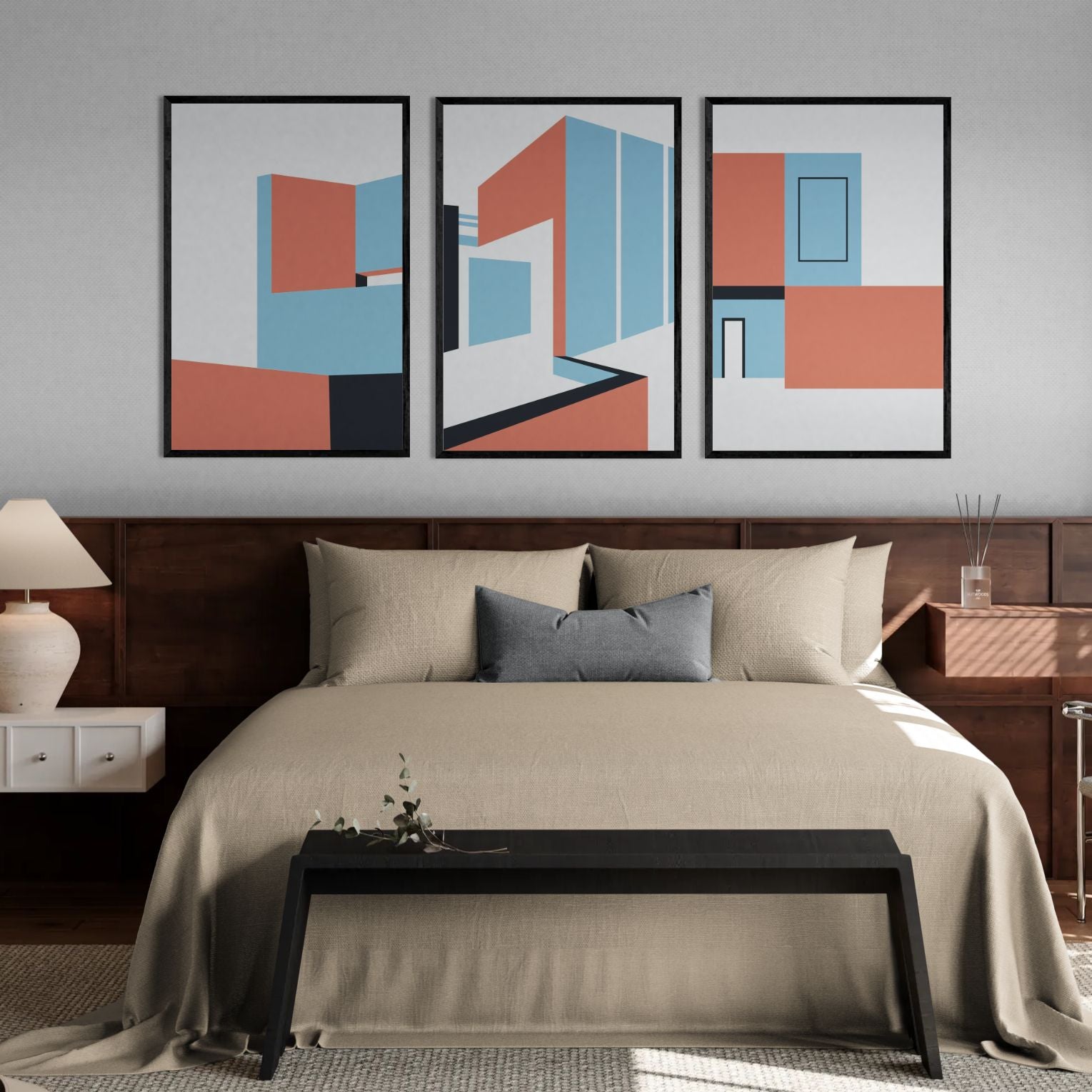 Minimalist Architecture Vectors (3 Panel) Abstract Wall Art