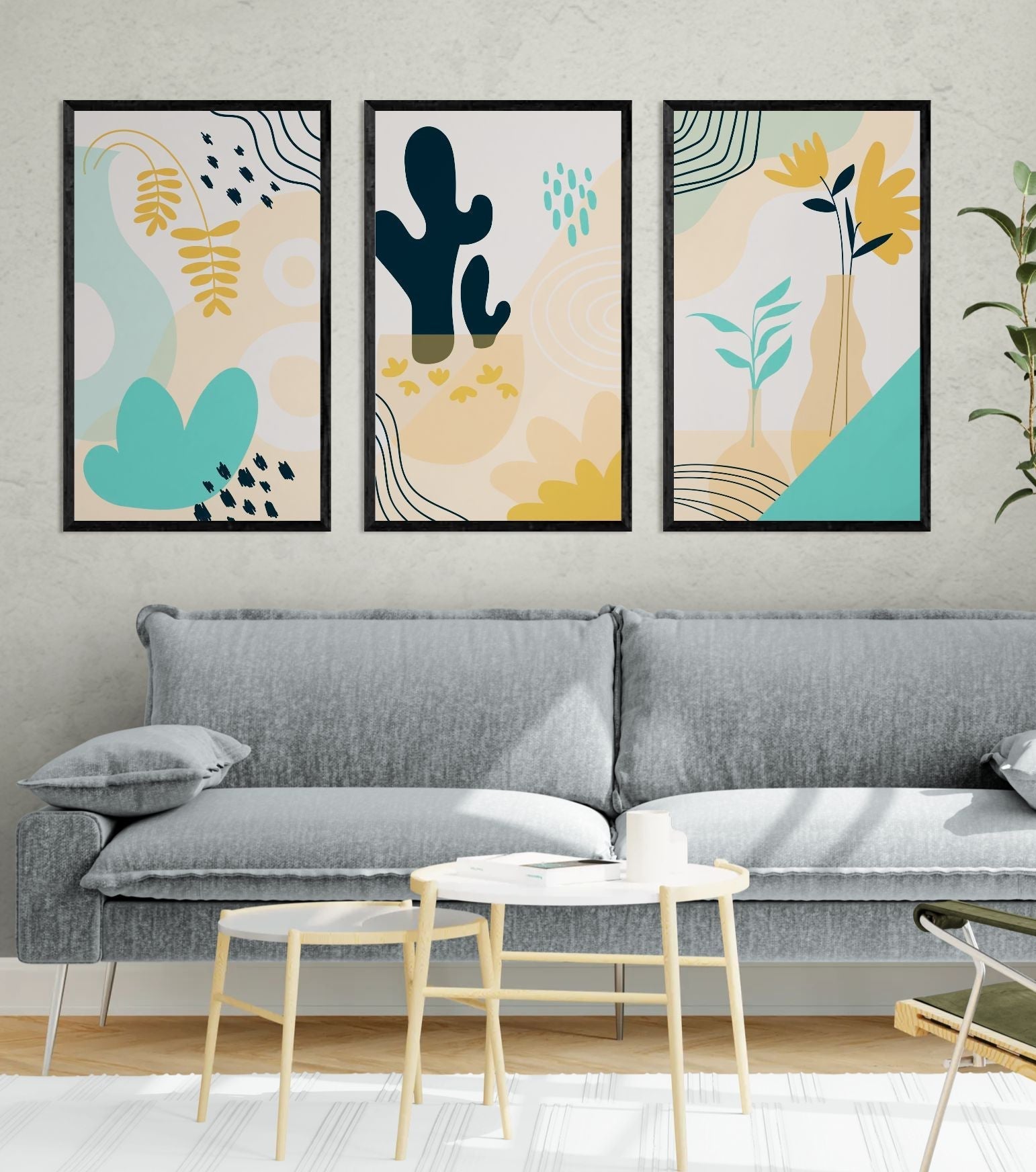 Flower & Leaf Abstract Art (3 Panel) Abstract Wall Art