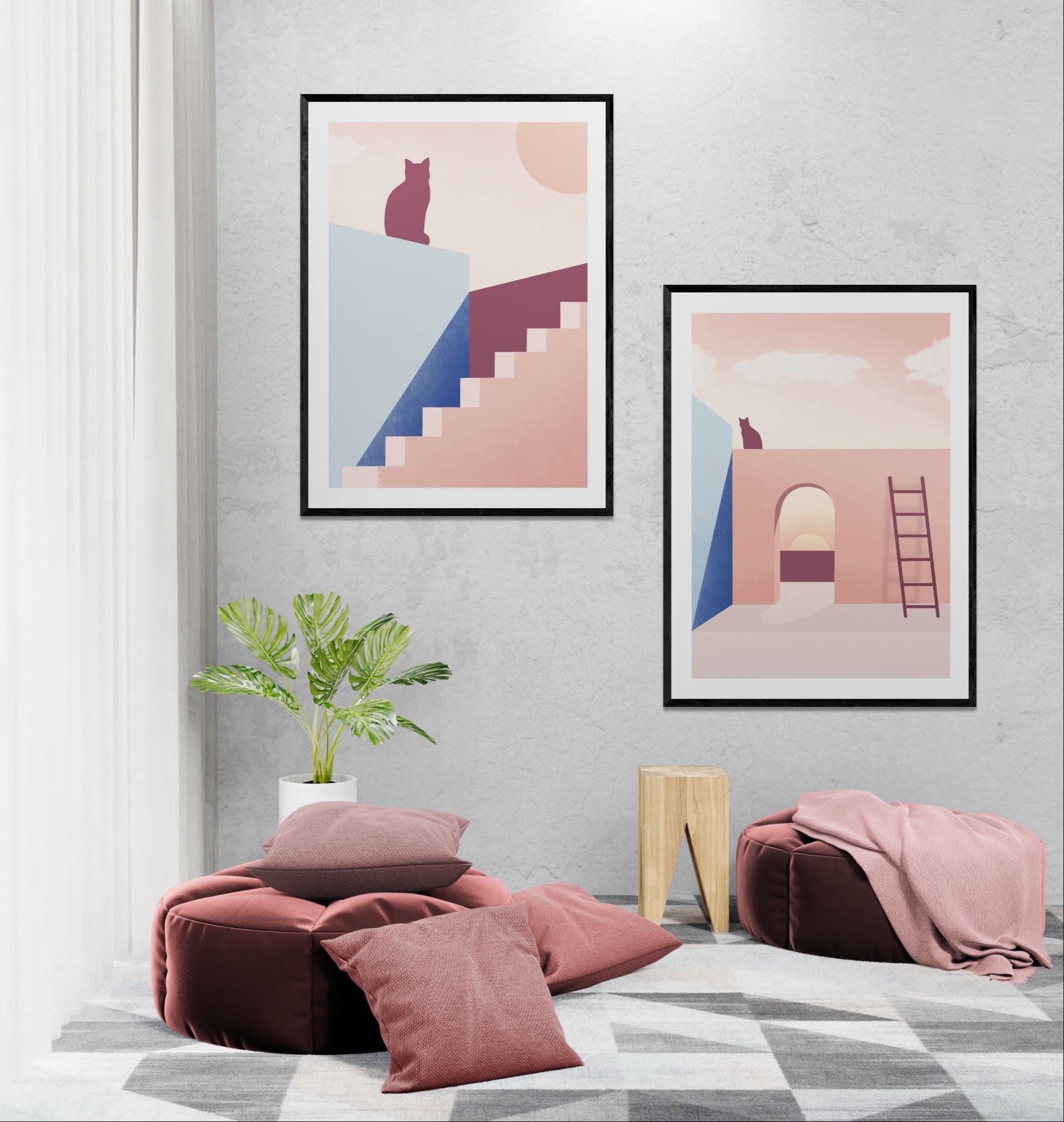 Minimalist Abstract Aesthetic Illustrations (2 Panel) Abstract Wall Art