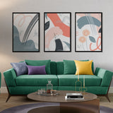 Serene Abstract Poster in Coral & Grey (3 Panel) Abstract Wall Art