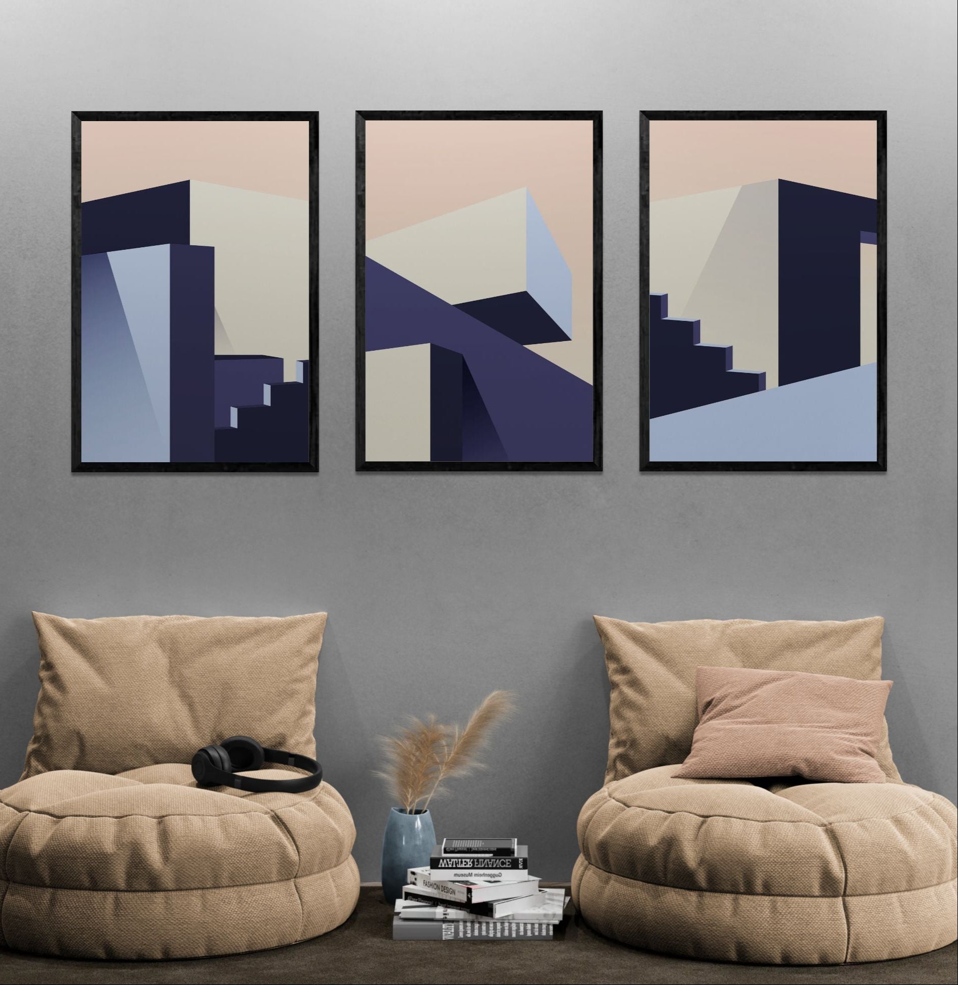 Minimalist Architecture 002 (3 Panel) Abstract Wall Art