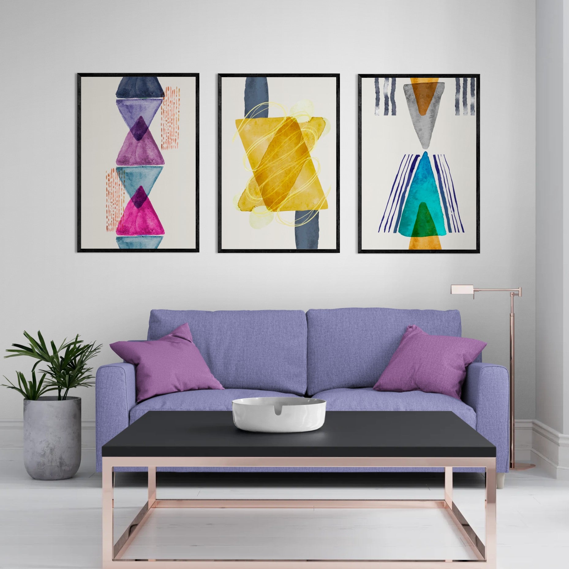 Minimal Abstract Geomatric Shapes (3 Panel) Abstract Wall Art