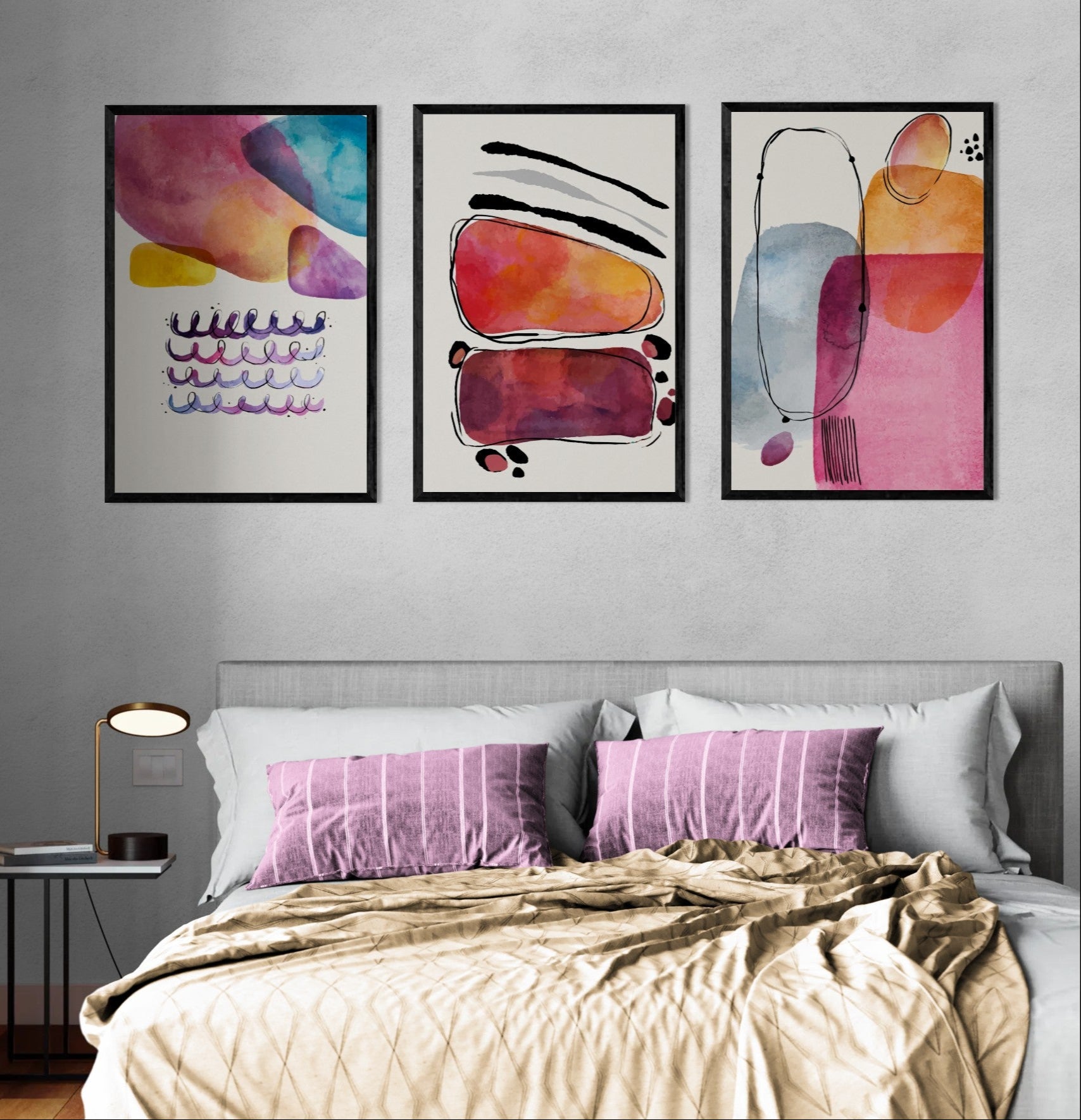 Watercolor Nordic Geometric Abstract (3 Panel) Abstract Wall Art