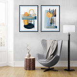 Navy and Gold Abstract (2 Panel) Abstract Wall Art