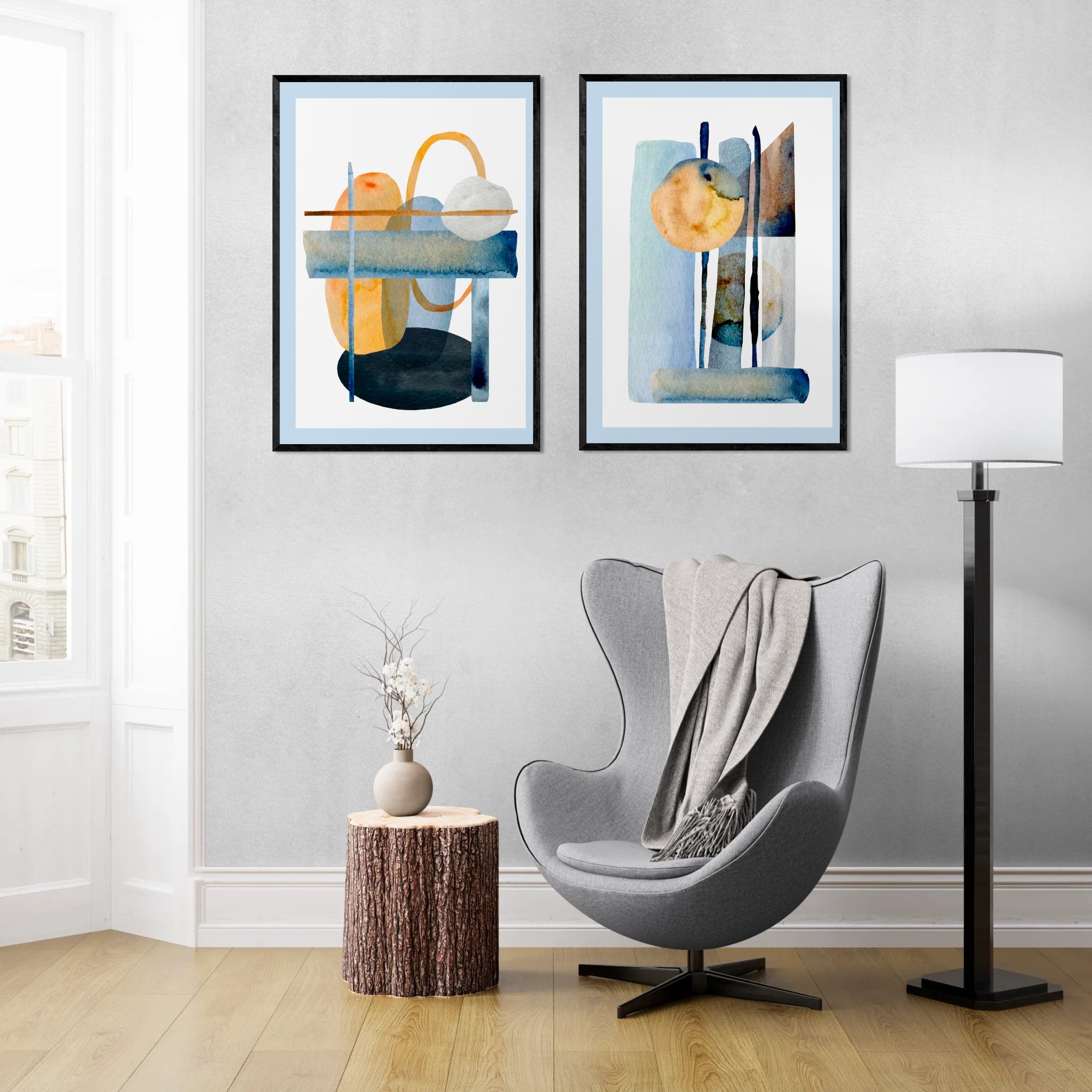 Navy and Gold Abstract (2 Panel) Abstract Wall Art