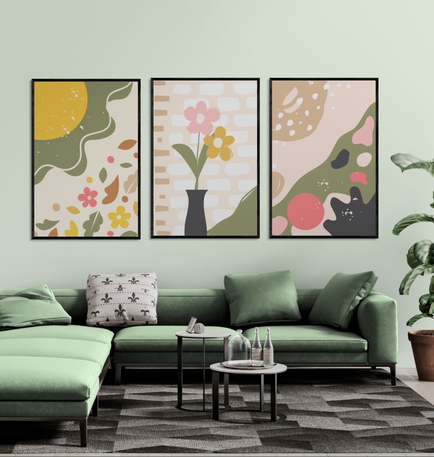 Botanical Art Modern Multicolor (3 Panel) Abstract Wall Art
