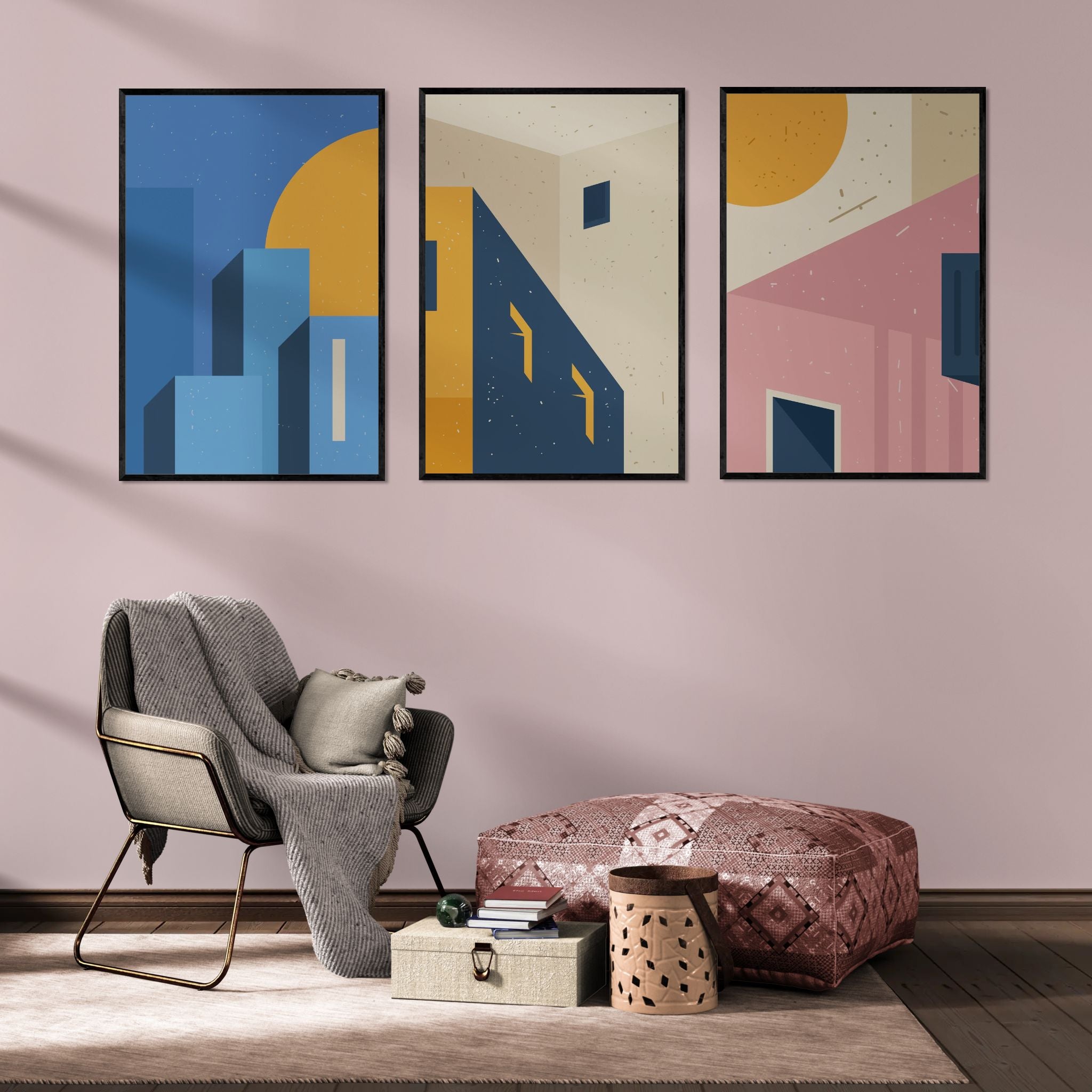 minimalist Architecture abstract (3 Panel) Abstract Wall Art