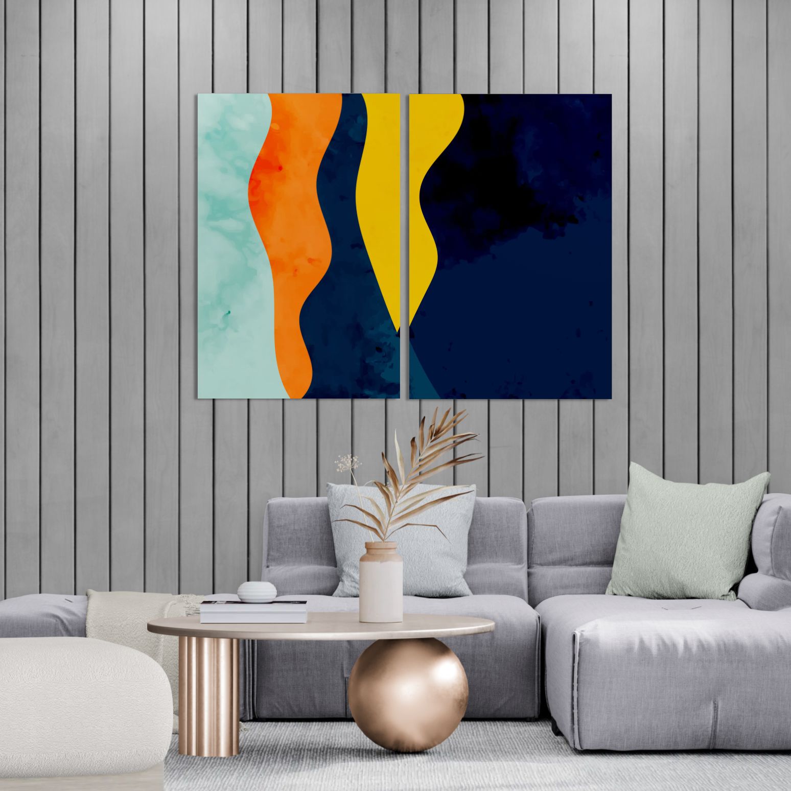Abstract art with curved shapes (2 Panel) Abstract Wall Art