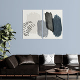 Blue And Gray Abstract Brush Strokes (2 Panel) Abstract Wall Art