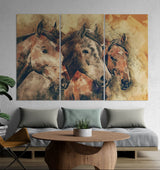 Three Horses (3 Panel-II) Digital Paintings Wall Art