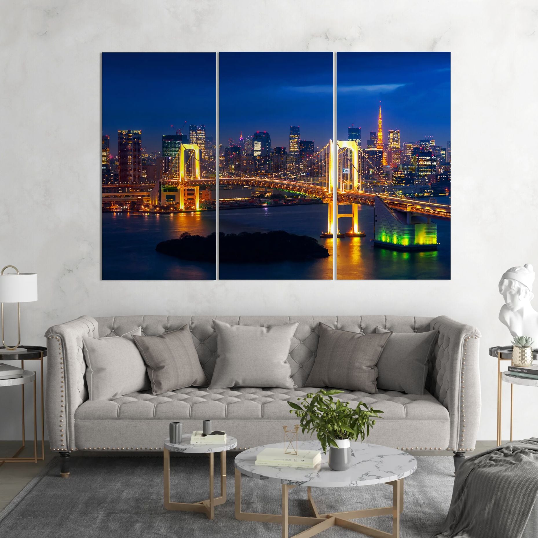 Bridge near metropolis (3 Panel-II) Landscape Wall Art