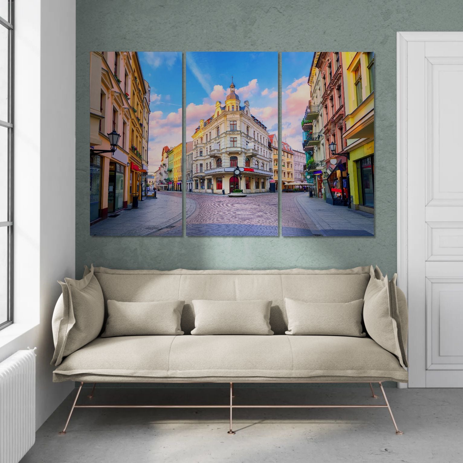 Central pedestrian street in Torun View (3 Panel-II) Landscape Wall Art