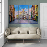 Central pedestrian street in Torun View (3 Panel-II) Landscape Wall Art