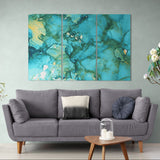 Blue, green and gold abstract stone marble (3 Panel-II) Abstract Wall Art