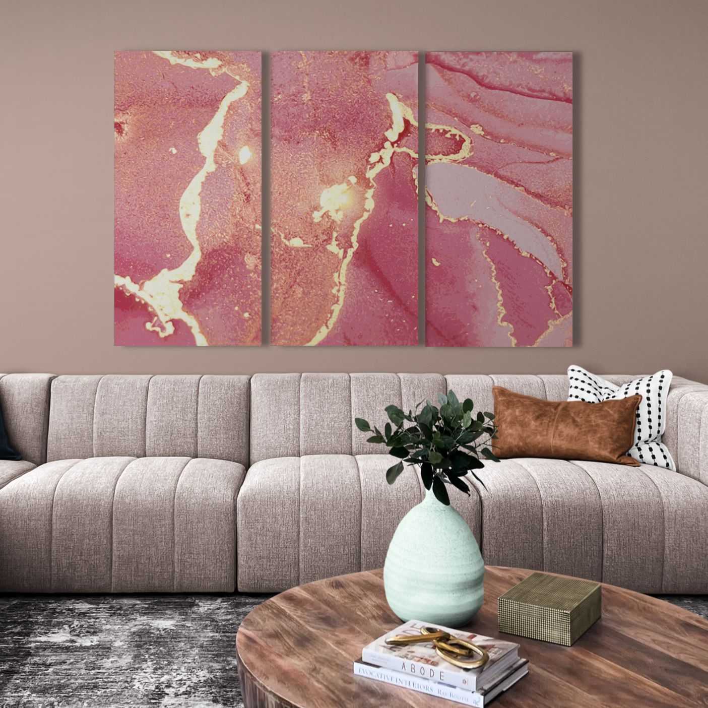 Magenta and gold marble abstract (3 Panel-II) Abstract Wall Art