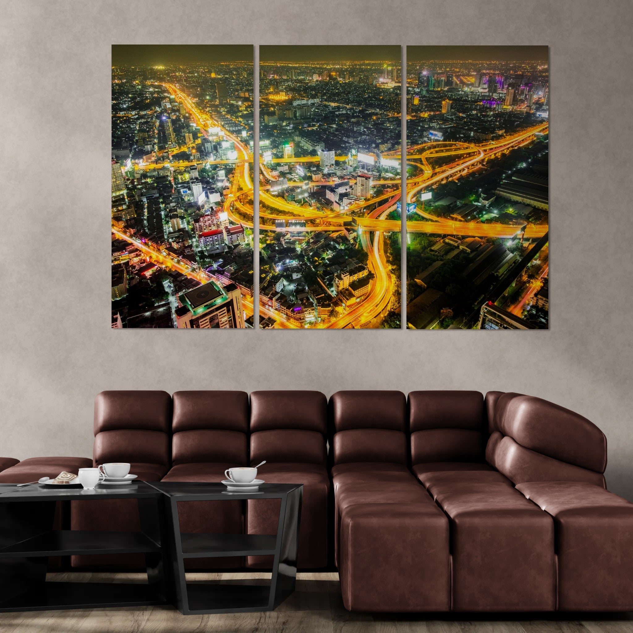 Night cityscape (3 Panel-II) Landscape Wall Art