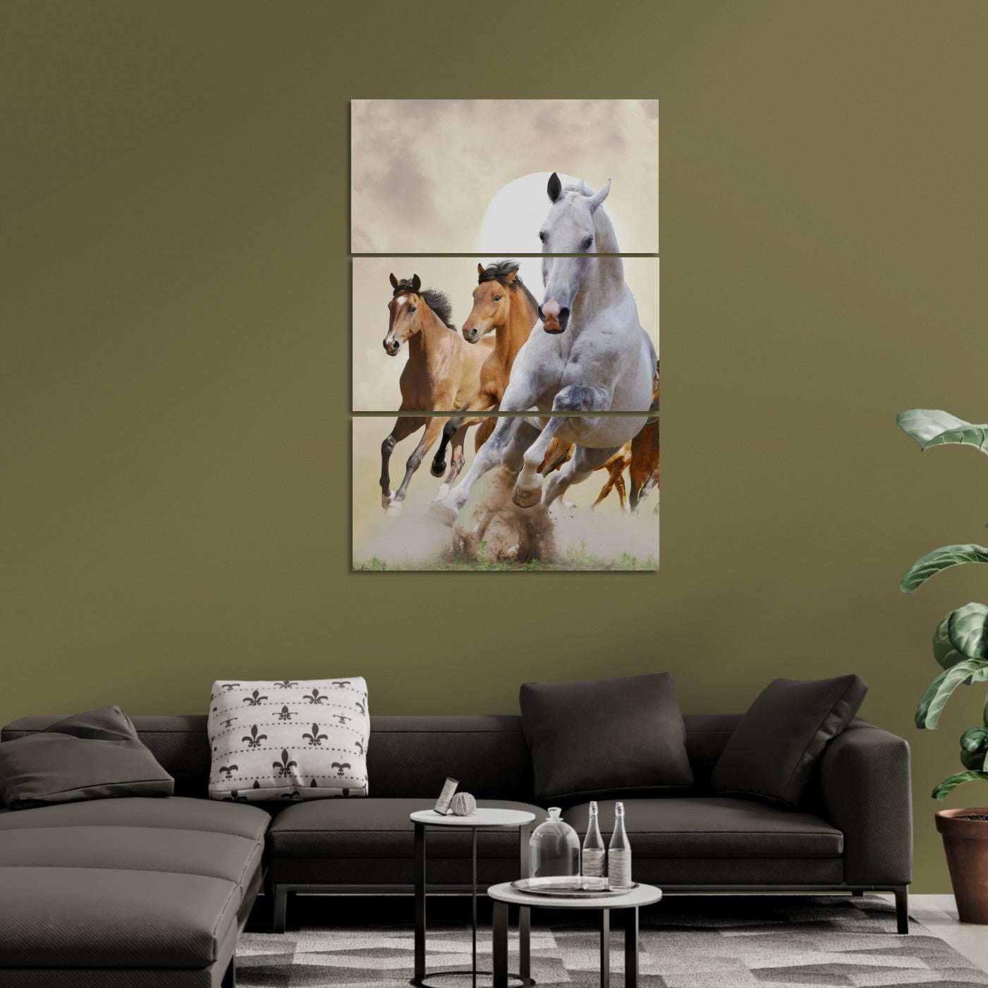 Three running horse (3 Panel-II) Digital Paintings Wall Art