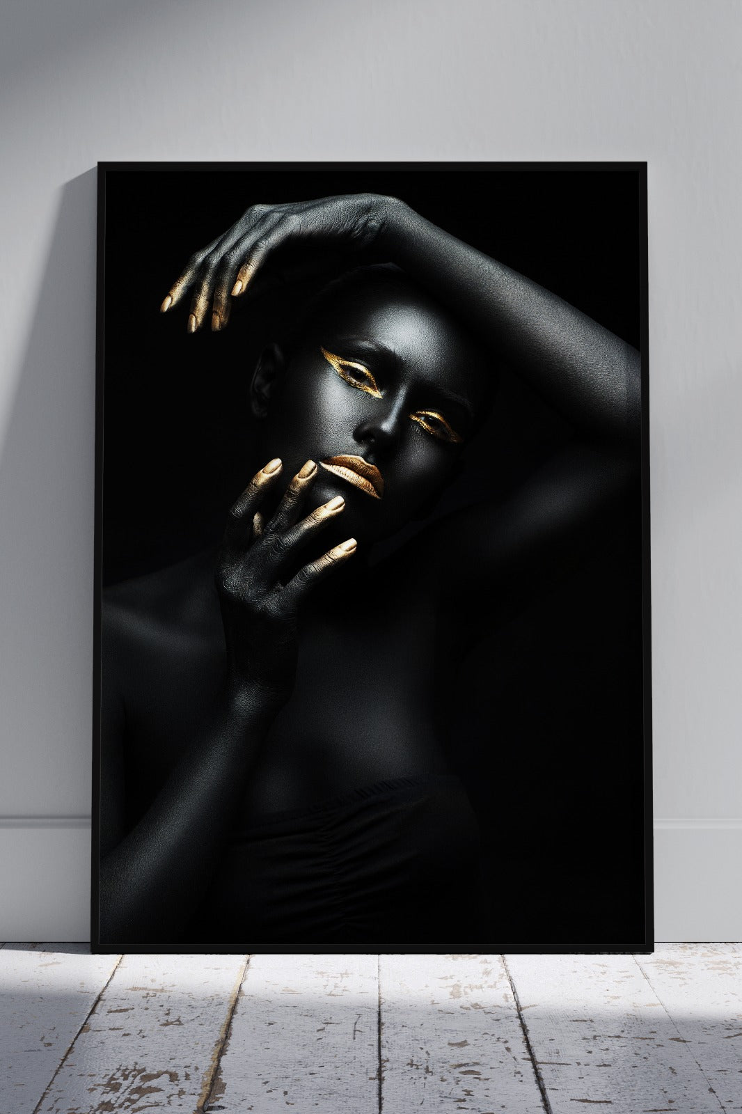 Luxurious Black & Gold Themed Woman Portraits | Black & Gold Poster Wall Art