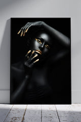 Luxurious Black & Gold Themed Woman Portraits | Black & Gold Poster Wall Art