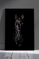 Majestic Horse in Grungeon Style on Dark Background | Black & Gold Poster Wall Art