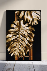 Metal Leaf Texture Portrait | Black & Gold Poster Wall Art