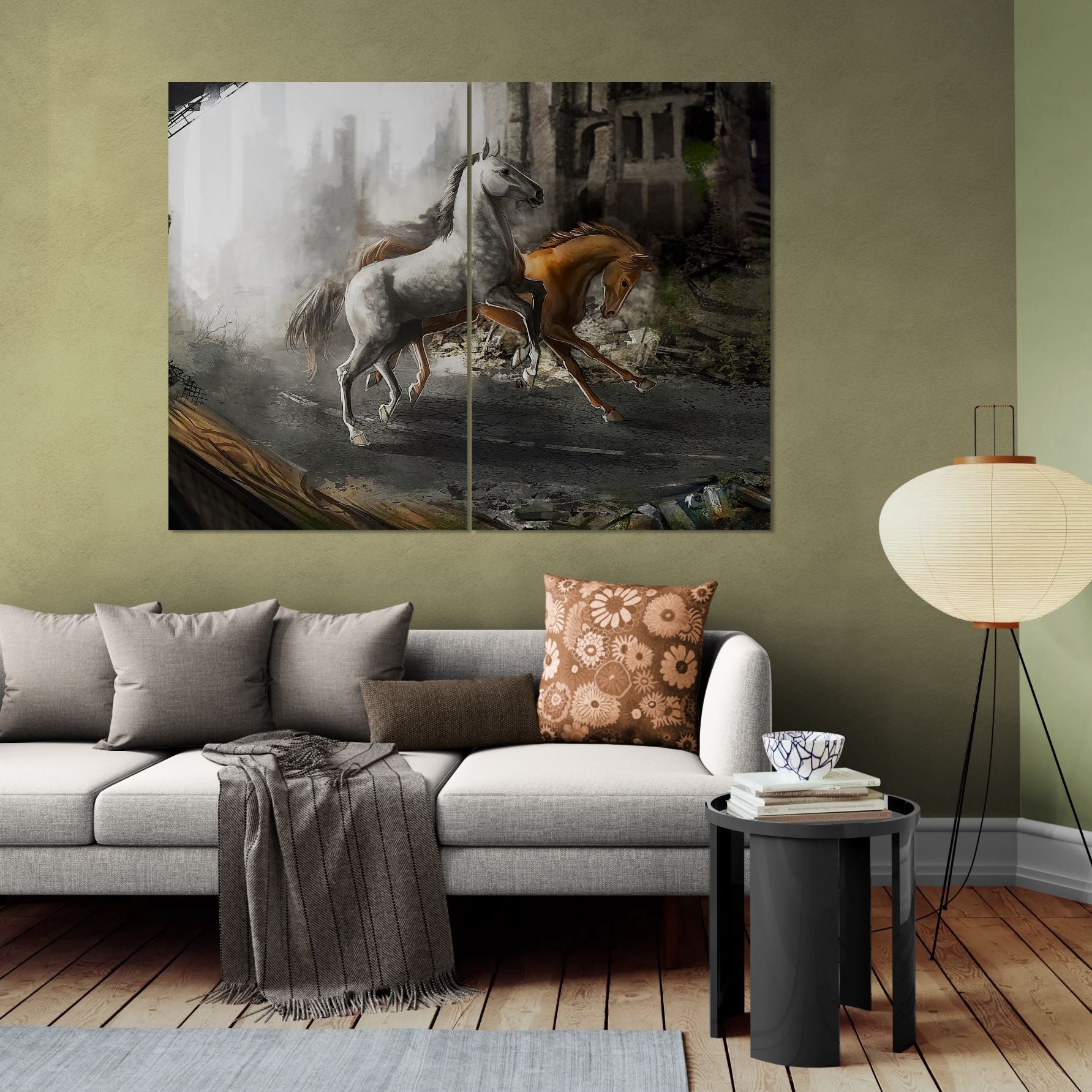 Two Horses Running (2 Panel) Abstract Wall Art