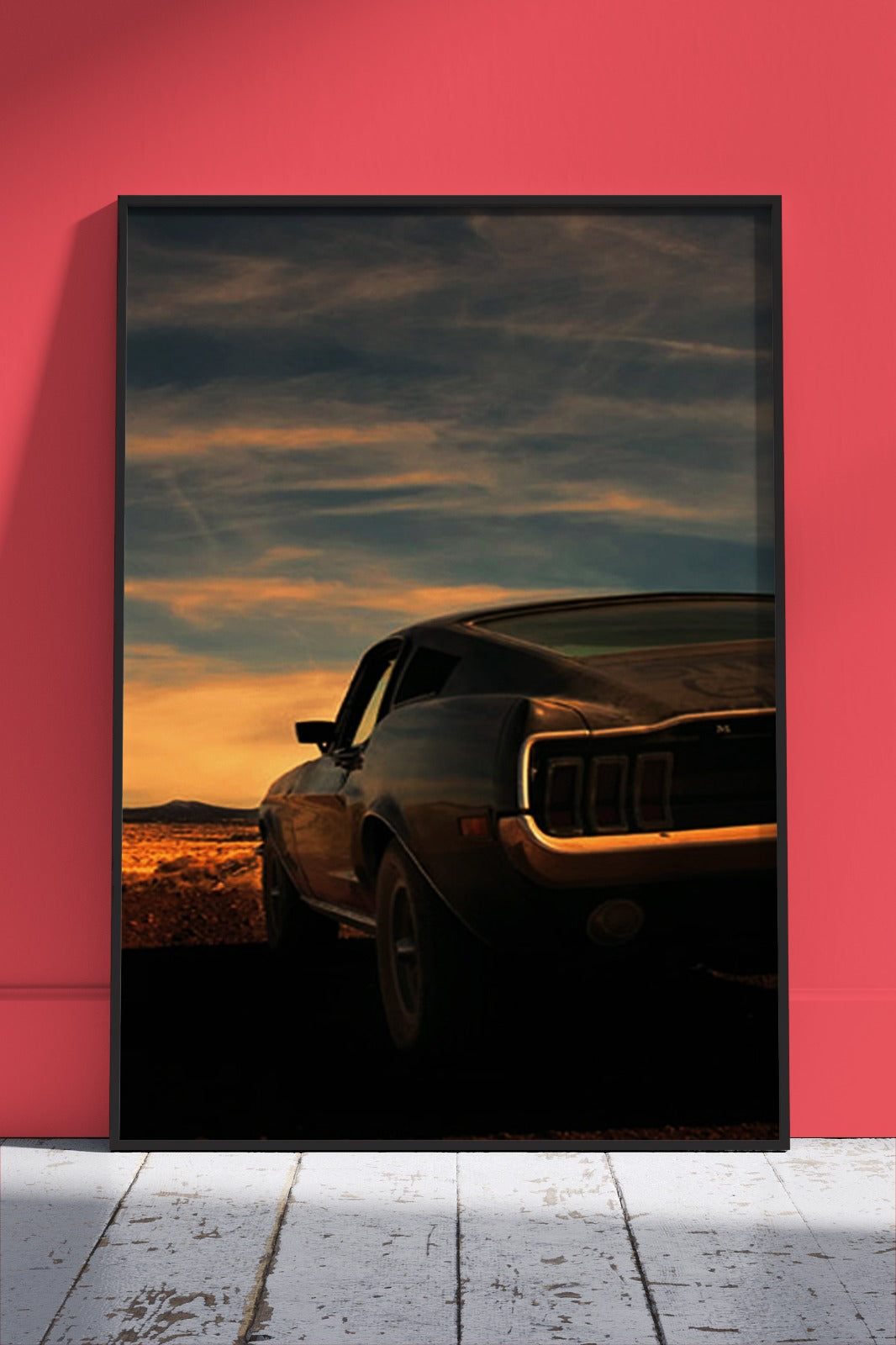 Mustang On Desert Road | Cars Poster Wall Art