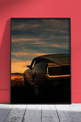 Mustang On Desert Road | Cars Poster Wall Art