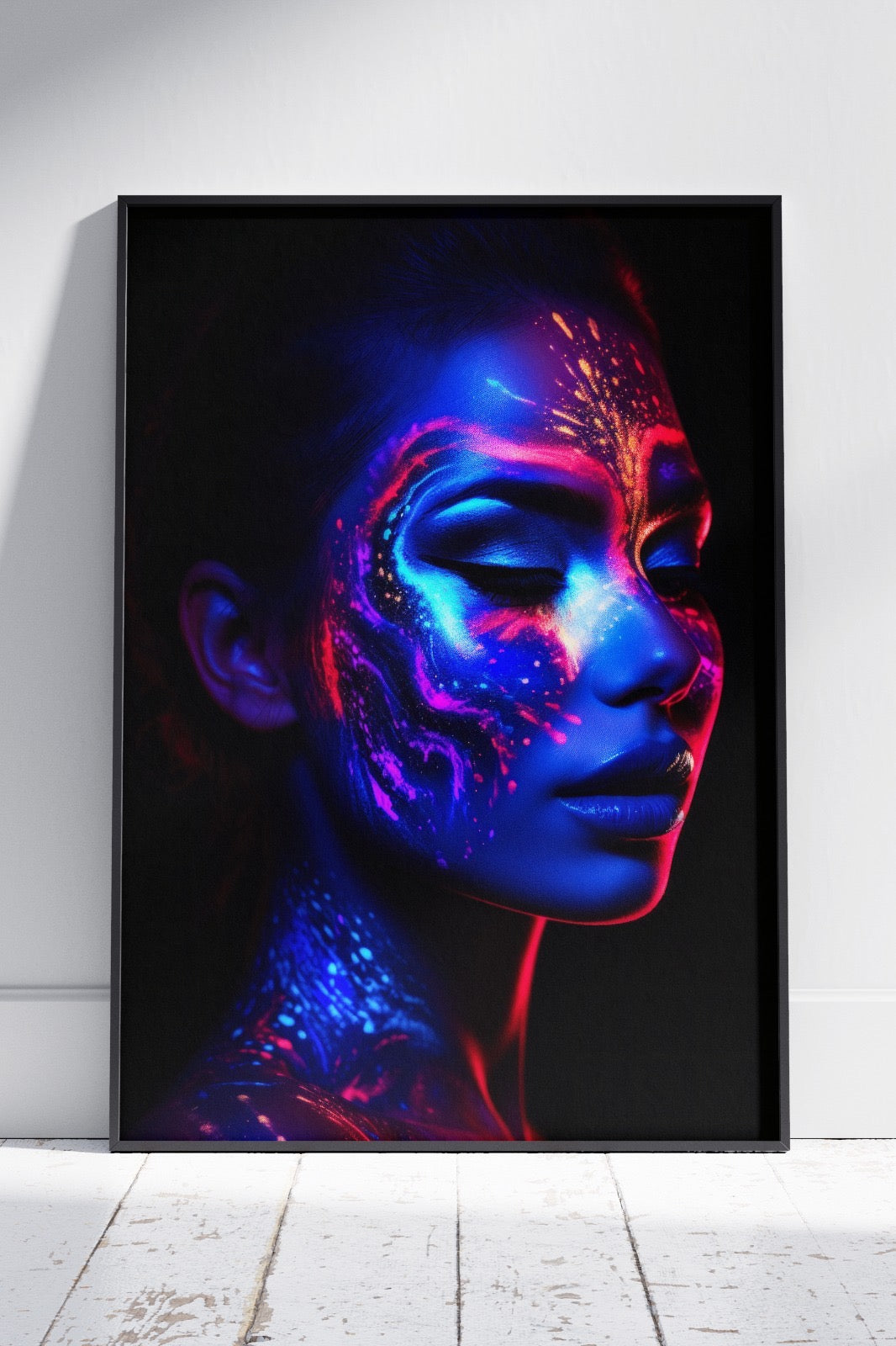 Neon Powder On Girl's Face | Ai Artworks Poster Wall Art