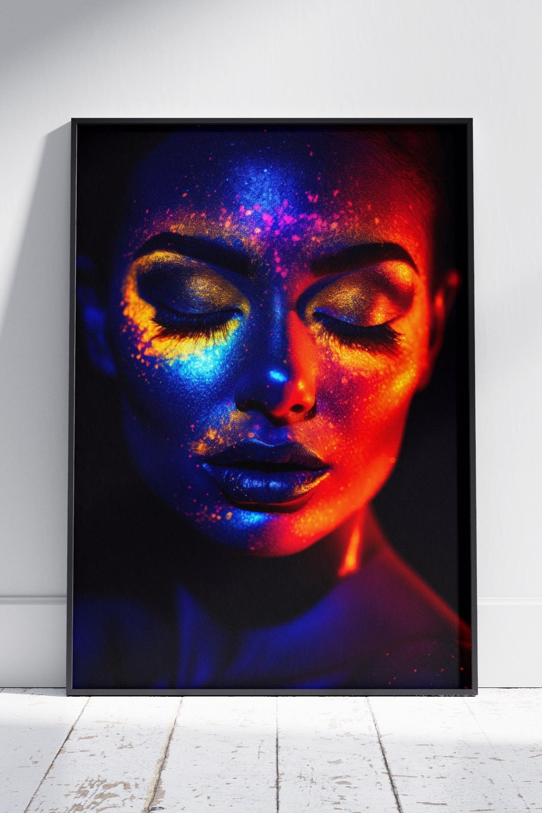Neon Powder On Girl's Face 002 | Ai Artworks Poster Wall Art