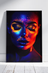 Neon Powder On Girl's Face 002 | Ai Artworks Poster Wall Art