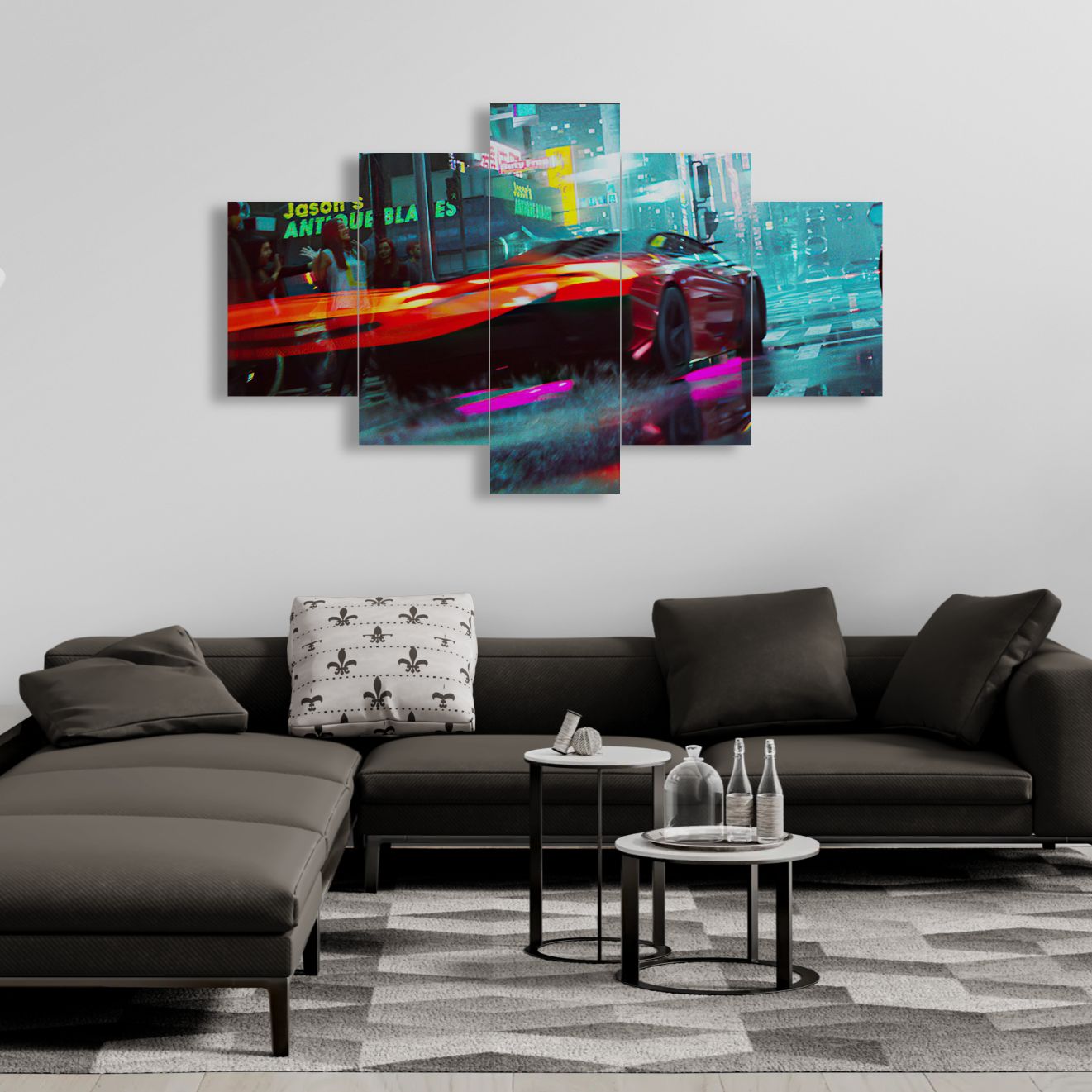 Night City Skyscraper (5 Panel-II) Car Wall Art