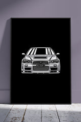 Nissan R34 GTR Black Background | Cars Poster Wall Art