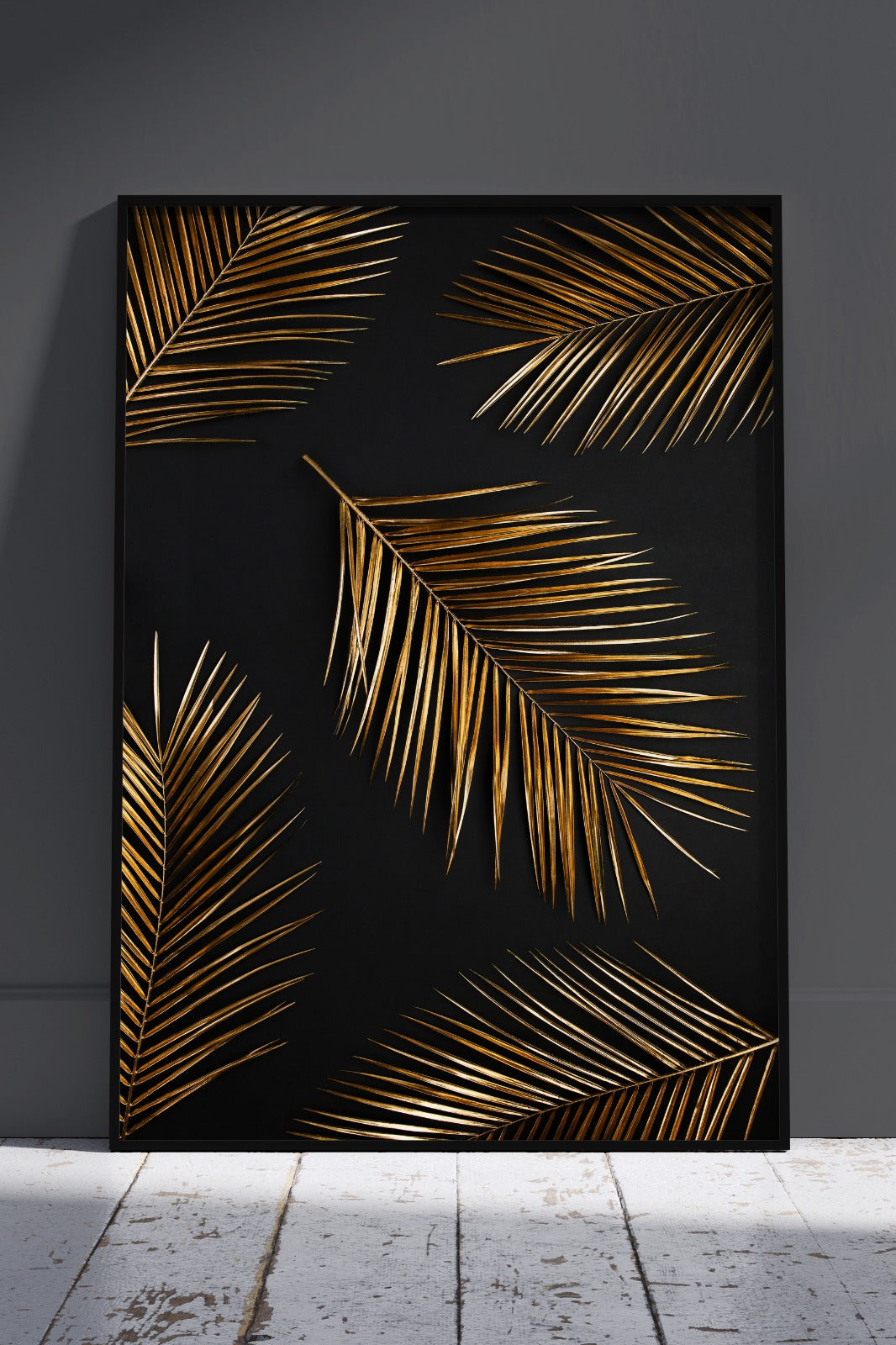 Pieces Golden Plant Leaves | Black & Gold Poster Wall Art