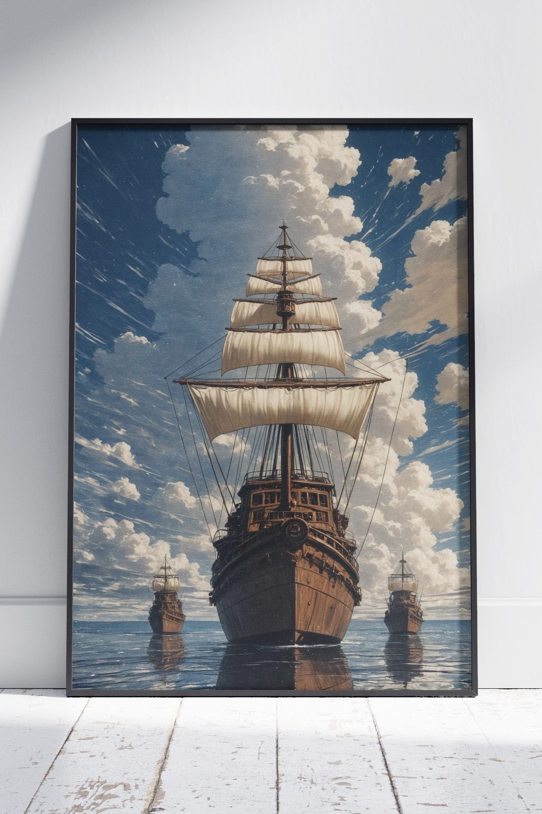 Sailing Ship Caravel Navigating the Sea Waves | Ai Artworks Poster Wall Art