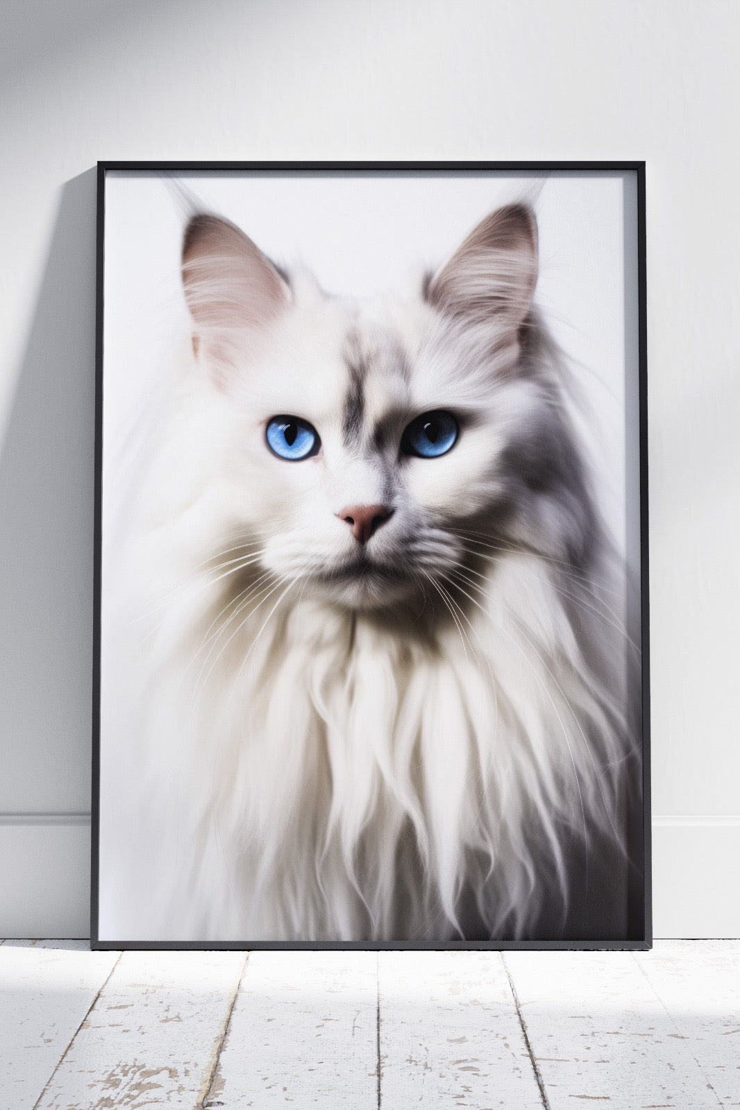 Siberian Cat Portrait Isolated on White Background | Animal Poster Wall Art