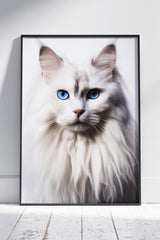 Siberian Cat Portrait Isolated on White Background | Animal Poster Wall Art