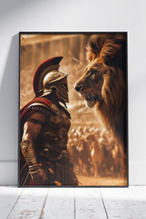 Spartan & Lion Portrait | Animal Poster Wall Art