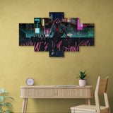 Spider Man In Cyber City (5 Panel-II) Movie Wall Art