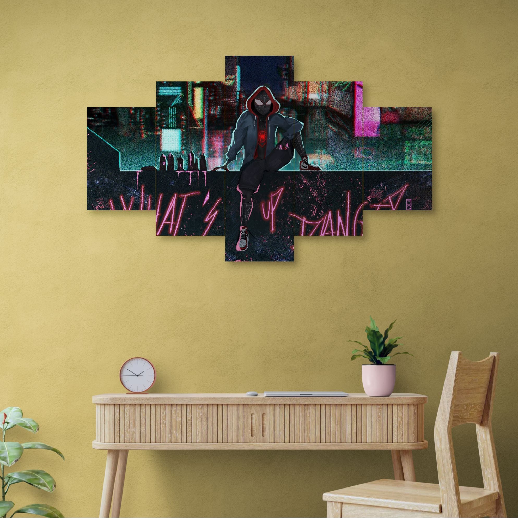 Spider Man In Cyber City (5 Panel-II) Movie Wall Art