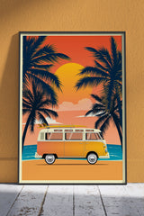 Sunset Beach Vintage Van | Poster Wall Art