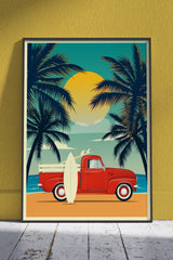 Sunset Beach Vintage Truck | Poster Wall Art