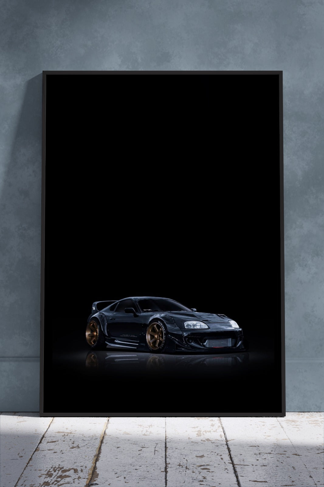 Toyota supra Blue In Black Background | Cars Poster Wall Art