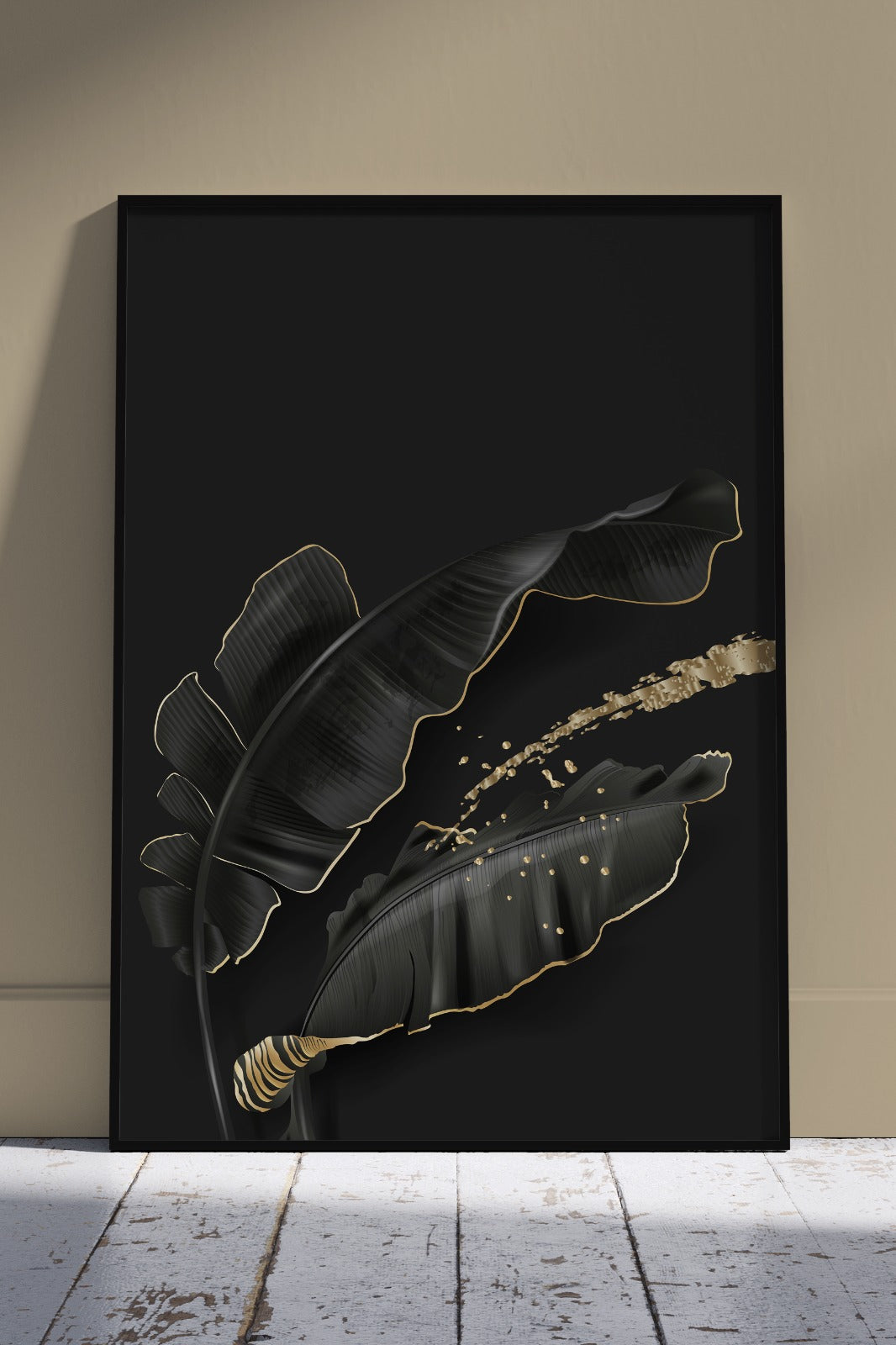 Pieces Golden Plant Leaves | Black & Gold Poster Wall Art