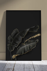 Pieces Golden Plant Leaves | Black & Gold Poster Wall Art