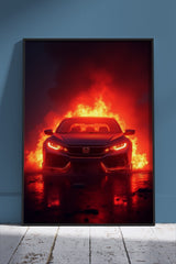 Civic Type R On Fire | Cars Poster Wall Art