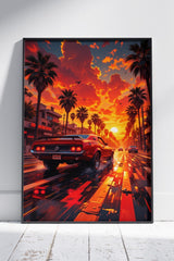 Vintage Sunset Car Poster 002 | Ai Artworks Poster Wall Art