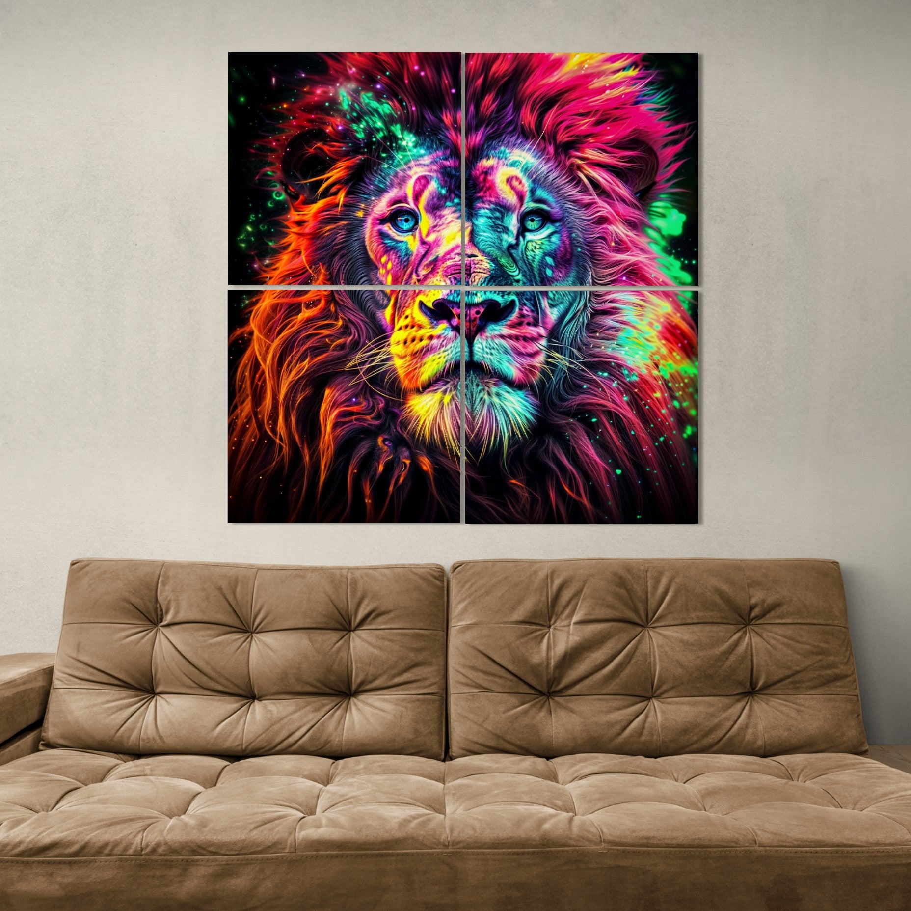 Colorful Lion (4 Panel-II) Square Wall Art