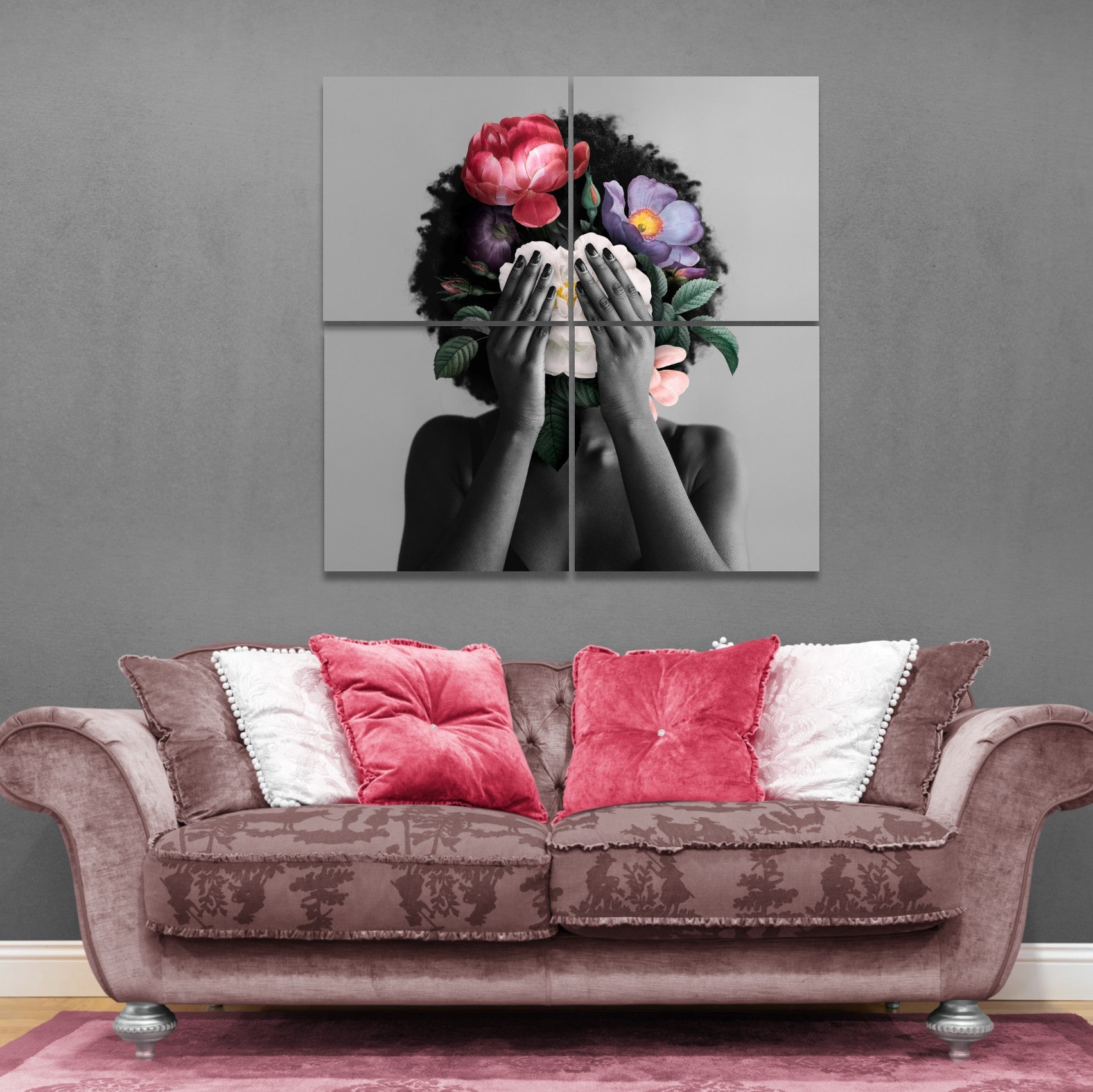 Abstract Floral Girl (4 Panel-II) Square Wall Art
